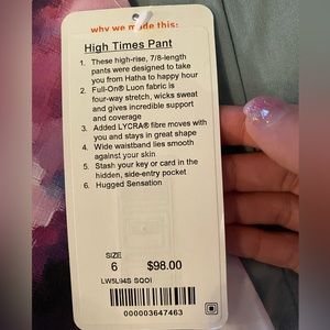 BNWT Lululemon high times leggings size 6